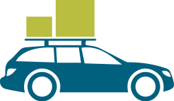 car with moving boxes on top icon